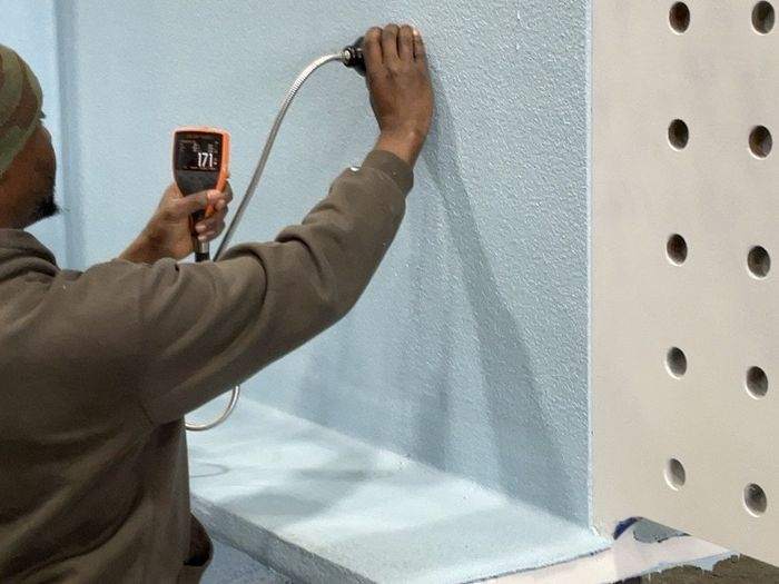 Dry film thickness reading taken on shop applied intumescent fireproofing